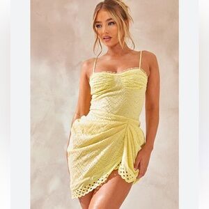 Prettylittlething PLT Lemon Yellow Broderie Shift Dress Size 6
